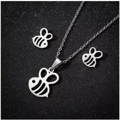 GENERICO - Set collar y aretes abeja plateado