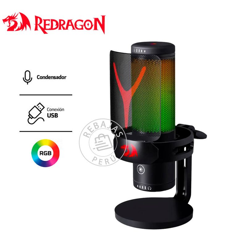 Micrófono FENRIS GM301 USB Condensador RGB Negro Gaming