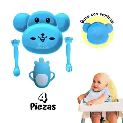 BABY - Kit de Alimentación para Bebés de Silicona Monito - AZUL