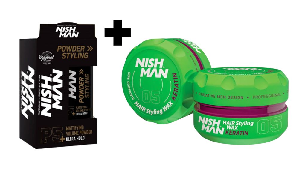 Pack Cera para el cabello Nishman Keratina 05 y Polvo texturizador 20g