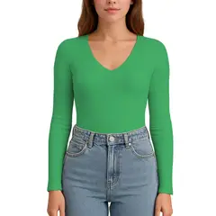 GENERICO - Polo MLarga CuelloV Rib Acanalado con Forro Lul810 Fab-17 Verde