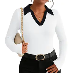 GENERICO - Polo Mujer Camisero Bi Manga Larga Sab-16 Rib Color Blanco