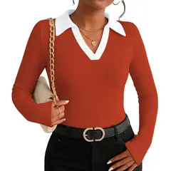 GENERICO - Polo Mujer Camisero Bi Manga Larga Sab-16 Rib Color Naranja