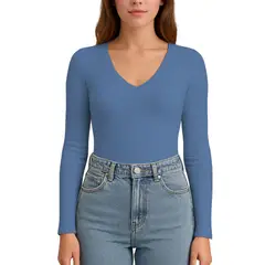 GENERICO - Polo MLarga CuelloV Rib Acanalado con Forro Lul810 Fab-17 Acero