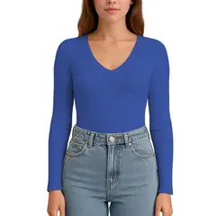 GENERICO - Polo MLarga Cuello V Rib Acanalado con Forro Lul810 Fab-17 Color Luna