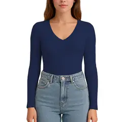 GENERICO - Polo MLarga Cuello V Rib Acanalado con Forro Lul810 Fab-17 Color Noche