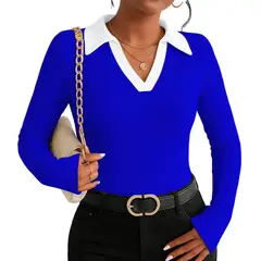 GENERICO - Polo Mujer Camisero Bi Manga Larga Sab-16 Rib Color Azul