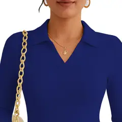 GENERICO - Polo Mujer Camisero Manga Larga 716 Fab-15 Color Azul Noche