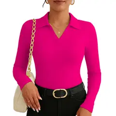 GENERICO - Polo Mujer Camisero Manga Larga 716 Fab-15 Color Fucsia