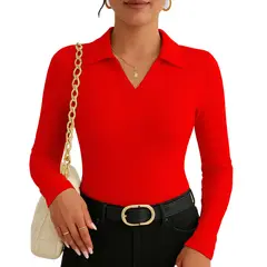 GENERICO - Polo Mujer Camisero Manga Larga 716 Fab-15 Color Rojo