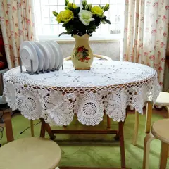 PUREPOWER - Mantel redondo con encaje de crochet vintage Φ130cm