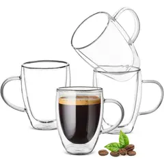 PENTHA - Taza de Vidrio Doble Fondo para Café 350ml X4 Unidades