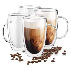 PENTHA - Taza Transparente Vidrio Doble Pared Elegante Café - 4 Tazas