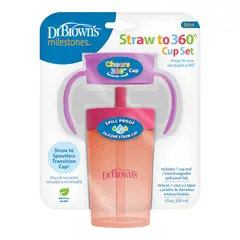 Dr Browns - Vaso de Transición vaso con pajita a 360º Rosa