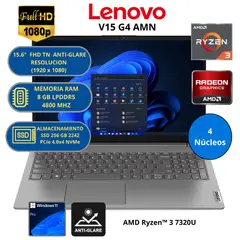 LENOVO - LAPTOP V15 G4 AMN AMD RYZEN 3 -RAM 8 GB SSD 256 GB 15.6" FHD WINDOWS 11