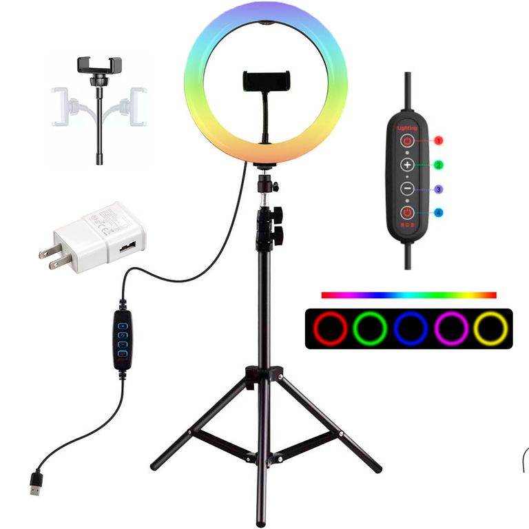 Aro De Luz Rgb 30cm para TikTok Redes Trípode 210cm Cargador