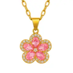 GENERICO - Collar Flor con Piedra Rosada Mujer Colgante Primavera Dorado