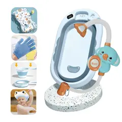 BABY CAM - Tina de baño para bebe con regadera splash azul