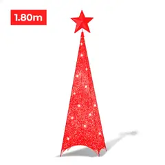 GENERICO - Árbol de Navidad Plegable con Luces 3 Caras de 1,8 m Rojo