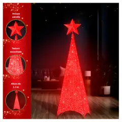 GENERICO - Árbol de Navidad Plegable con Luces 3 Caras de 2.10 m Rojo