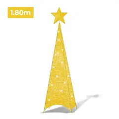 GENERICO - Árbol de Navidad Plegable con Luces 3 Caras de 1,8 m Dorado