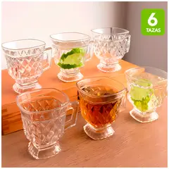 GENERICO - Set juegos de 6 tazas de vidrio labrado - café te