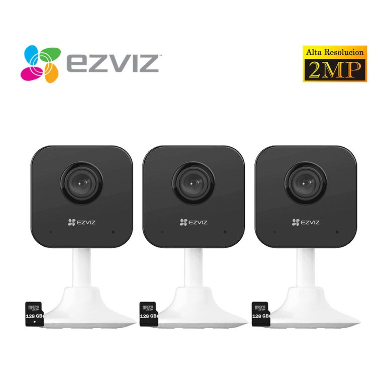Kit 3 Cámaras Seguridad H1C Full Hd 2Mp Audio Bidireccional Alarma SD 128GB