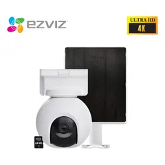 Ezviz - Cámara CB8 PRO 4K 8MP Gira 360 Audio Doble vía Sirena Batería Panel Solar - SD 64GB
