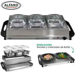 ALFANO - Samovar Calentador y Servido Buffet de 3 divisiones