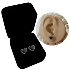 GENERICO - Aretes Corazón Piedra Ónix Regalo Mamá Novia Joya Plata 950