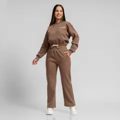 ONHUL - Conjunto buzo polera y jogger palazzo marrón para mujer