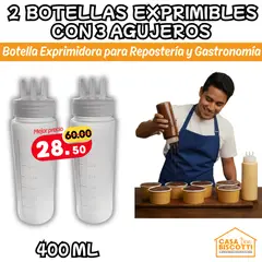 GENERICO - Botellas Exprimidoras de salsas 400ml Multiusos PACK x2 - Frasco para crema y salsas