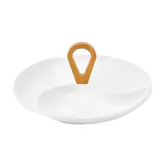 HYGGE - Bandeja de Cerámica para Bocaditos con Asa de Bambú