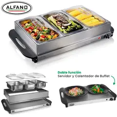 ALFANO - Samovar Calentador y Servido Buffet de 3 divisiones