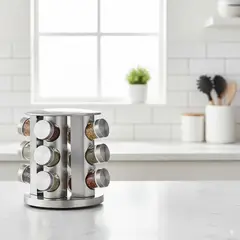 GENERICO - Condimentero Giratorio de Acero Inoxidable con 12 Frascos