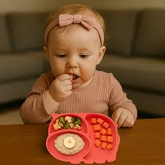 GENERICO - Plato para Bebé Silicona De Hipopótamo Coral