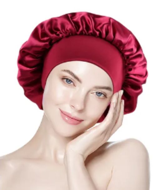 GORRO DE SATIN PARA DORMIR CABELLO LISO Y RIZADO EVITA ENREDOS VINO