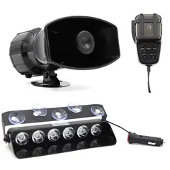 JET - Sirena 7 Ton 12V + Luz Policial 6 LED 15 Funciones 24.5cm