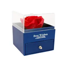 GENERICO - JOYERO CON ROSA ETERNA+ SET DE JOYAS SORPRESA AZUL