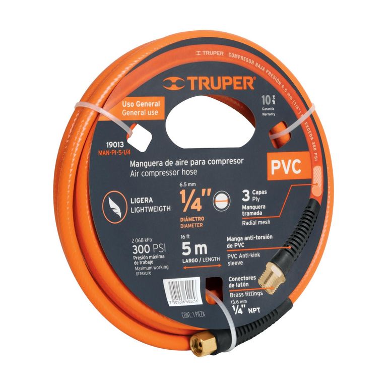 Rollo de 5 m de manguera 1/4'' de pvc para compresora