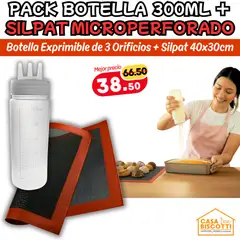 GENERICO - Tapete Microperforado de Silicona Silpack 40x30 + Botella Precisión para Cremas Salsa de 300ml