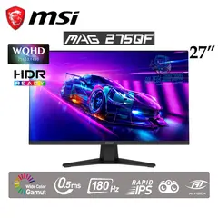 MSI - MONITOR GAMER MAG-275QF, 27" WQHD RAPID IPS, 180 HZ, 0.5 MS, NEGRO