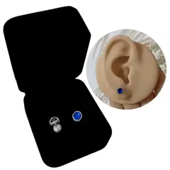 GENERICO - Aretes Hexágono Zircón Azul Regalo Mamá Novia Plata 950