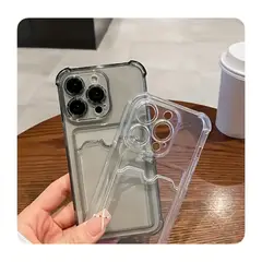 GENERICO - Case Negro Transparente con bolsillo - Iphone 12