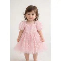 ARELYS - Vestido Niña Flores Rosado Talla 2