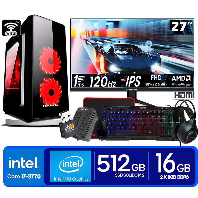Computadora Pc Intel Core i7 3770 Monitor 27 fhd' RAM 16 GB SSD 500 GB wifi