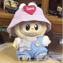 POP MART - Ropa para Labubu Overol Celeste Star con Sombrero Love Rosa