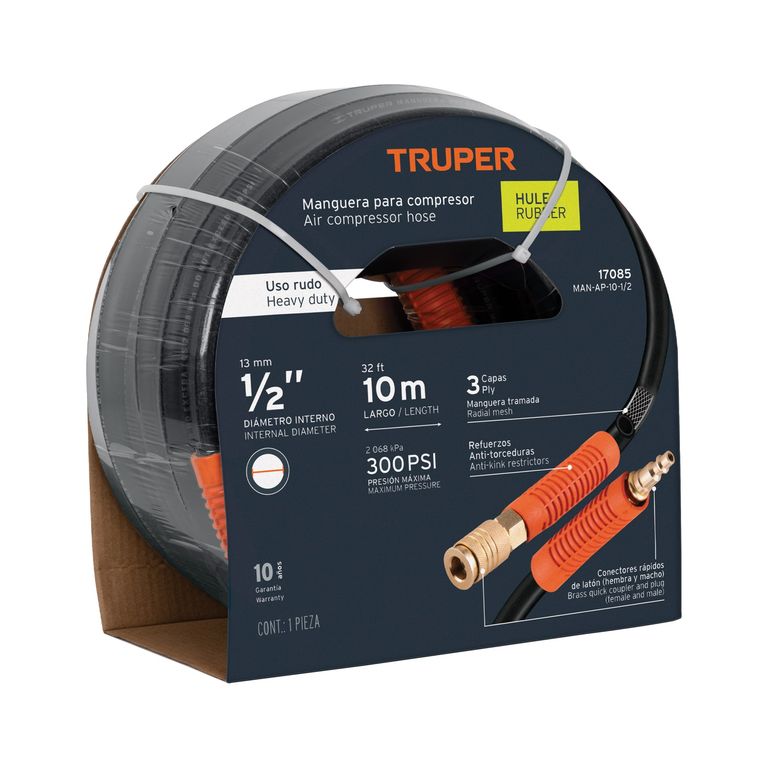 Rollo de 10 m de manguera 1/2´´ de hule para compresora,