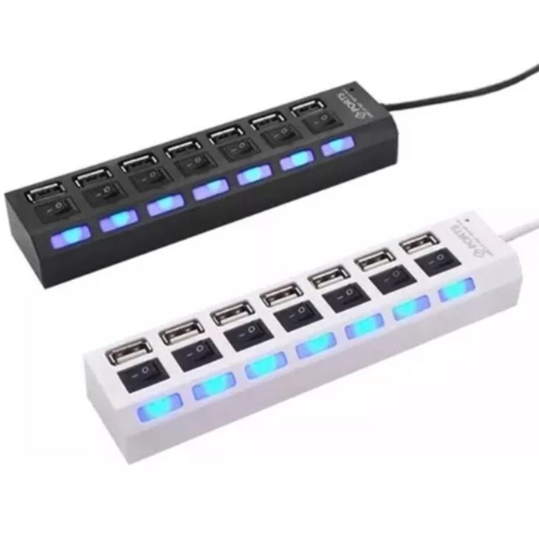 Hub Usb 2.0 7 Puertos Multiplicador Luz Led Interruptores
