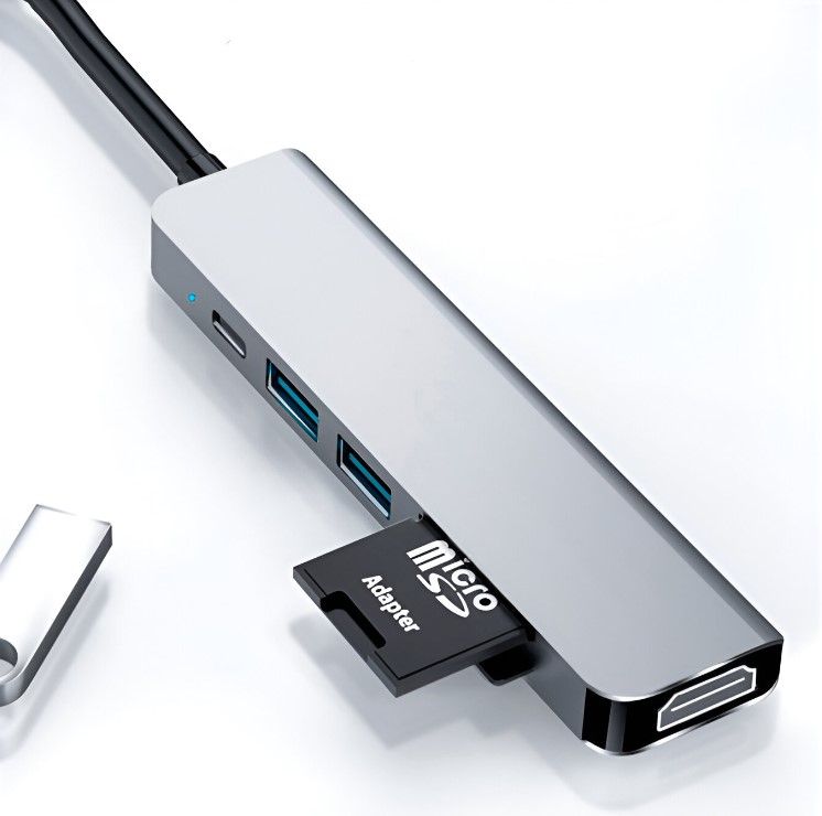 Adaptador Hub 6 en 1 Tipo C a HDMI, SD, TF, USB x2, PD tipo C